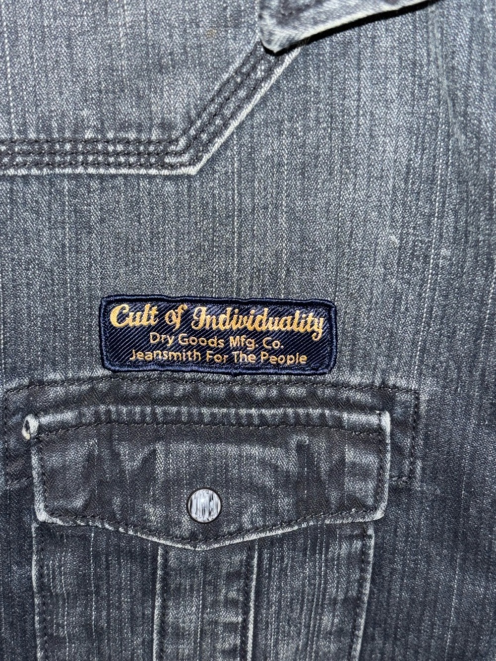 Cult of Individuality Western Pearl Snap Shirt Mens Blue Distressed Denim Large - Picture 11 of 12